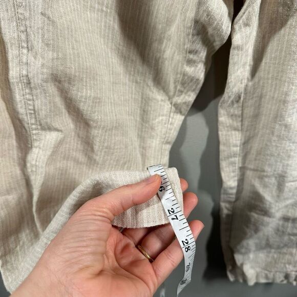 ORVIS beige striped 100% linen drawstring pull on pants LARGE - Picture 7 of 10